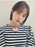 切りっぱなしボブ/顔まわりカット/シースルーバング/アッシュ