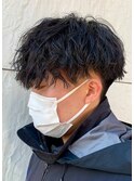 ダークアッシュニュアンスパーマ韓国マッシュベリーショート