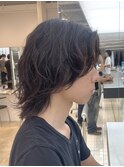 渋谷メンズミディアムメンズボブウルフ毛流れスパイラルパーマ