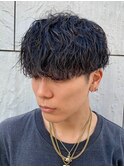 ダークアッシュニュアンスパーマ韓国マッシュベリーショート