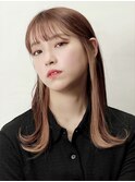 セミロング×インナーカラー×ベージュ