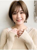小顔前下がりショート 毛先パーマ デザインカラーローライト桐山