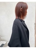 レッドブラウン_マロンベージュ Aラインボブ かきあげ