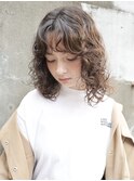 前髪パーマ/波巻きパーマ/大人可愛い/センターパート/センター南