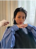 ミニウルフデジタルパーマチェリーブラウンショートカット