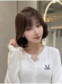 ラテグレージュ顔周りレイヤーボブ韓国巻き結べるレイヤーカット