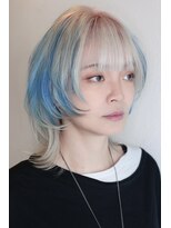 プネル(punel)&nbsp;原宿/デザインカラー　水色カラー　ウルフカット レイヤーカット