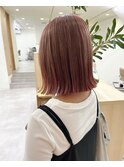 ピンクベージュ ピンクカラー きりっぱなしボブ