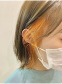 20代30代４０代インナーカラーカラー耳掛け切りっぱなし大人ボブ