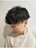 波巻きパーママッシュツーブロックメンズカット
