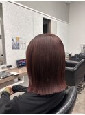 切りっぱなしボブ/ピンクブラウンカラー