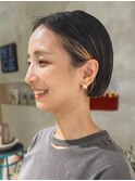 ハイライト前下がりボブミルクティーベージュ夏カラー