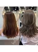 ミルクティーグレージュ&レイヤーカット《福岡透明感カラー》