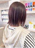 福山市Caaryラベンダーピンクブラウン春ヘア切りっぱなしボブ