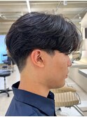 メンズセンターパートウルフセンターパートニュアンスパーマ襟足