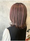 アンブレラカラー・ピンク・デザインカラー・切りっぱなしボブ