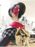 成人式振り袖夜会巻き着物ヘアアレンジ【ヘアアレンジ　立川】