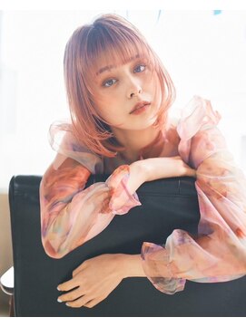 ハレル 戸塚(HAREru.) ☆小顔顔周りレイヤーワイドバングサーモンピンクカラー