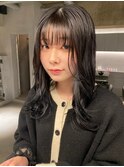デザインカラーレイヤーカットウェットヘア夏オリーブベージュ