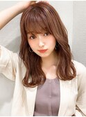 シャギーレイヤーロング韓国ワンホンヘアシースルーぱっつん前髪
