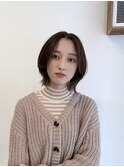 ★レイヤーボブオリーブベージュ韓国ヘア/前髪顔周りミニウルフ