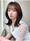 シャギーレイヤーロング韓国くびれヘアシースルーぱっつん前髪