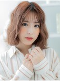 ミルクティーピンクくせ毛風ゆるふわミディa上尾20代30代40代