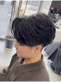 MENS HAIR フェザーショート　フェザーパーマ　ブルーブラック