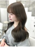 ブリーチなしでできるオリーブグレージュカラーセミロング