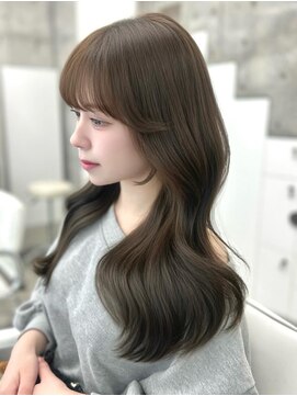 アイシー 表参道(ICY) ブリーチなしでできるオリーブグレージュカラーセミロング