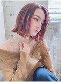透明感オレンジブラウン◎大人ヘルシーボブ