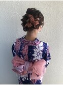 浴衣 サイド 編み込み 飾りの様な シニヨン ヘアアレンジ