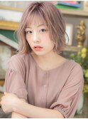 ピンクベージュ3Dハイライトくせ毛風ボブTa3北浦和10代20代30代