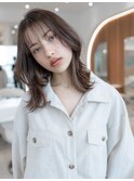 大人かわいい前髪セシルカットココアブラウンフリンジウェーブ