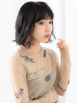 大人かわいいボブパーマ裾カラーk古河20代30代40代