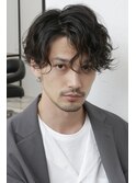 メンズショート　ショートセンターパート　サーフカールパーマ
