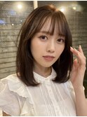大人かわいい美髪ストレート艶髪ベージュ小顔シースルーバング