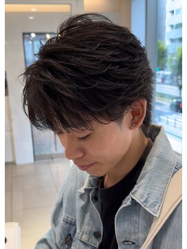 オーシャントーキョー 仙台(OCEAN TOKYO) フェザーパーマショート黒髪センターパートマッシュニュアンス