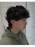シャドウパーマ黒髪無造作波巻きメンズマッシュウルフ仙台