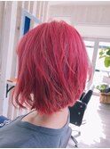 ガーリーピンク×無造作ボブ