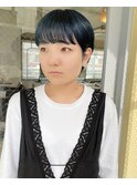 ネイビーブルー/マッシュショート　くすみブルー