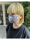 ライムグリーン×ホワイトブロンド×ワイドバング