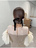 tight chignon ×velours ribbon