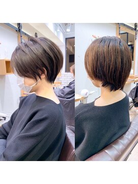 アヴァロン(AVALON) 絶壁解消×マロンベージュ×40代×前髪長め大人ショートボブ永