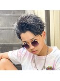 ツーブロックかきあげハードツイストバチバチアップバング