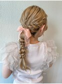 ★結婚式お呼ばれドレスヘア編み込みポニーテールアップスタイル