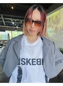 レッドピンクの毛先ブロンドカラー♪