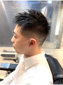七三オールバックツイストパーマコンマヘアかき上げヘアテクノR
