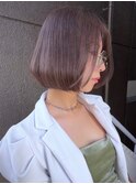 ダークパープルショートウルフカットインナーカラーケアブリーチ