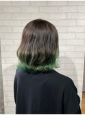 ミニボブ/丸み/波巻き/グラデーション/グリーン/透明感/小顔